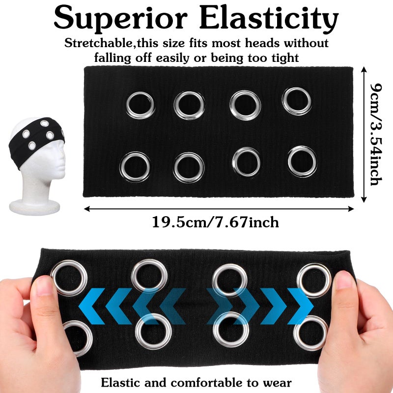 MBAIYO Hollow Eyelet Elastic Headband, Y2k Wide Grommet Headband Studded Headbands Punk Style Rivet Elastic Stretchy Hair Band Grunge Punk Hair Accessories for Women - Image 3
